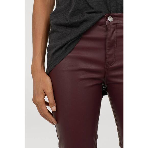 H&M Faux Leather Pants Skinny Fit in Burgundy Size 2 - Picture 3 of 12